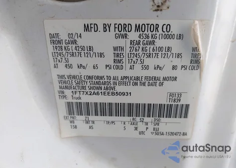 2014 Ford F-250 Xl from USA, damaged, VIN 1FT7X2A61EEB50931